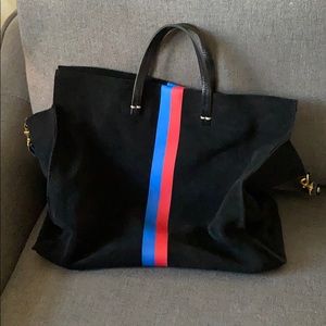 Clare V tote bag black suede blue red stripe